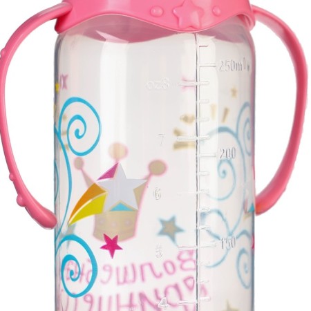 A bottle of feeding "Princess", classic throat, 250 ml., 3 months, with handles, pink color-4
