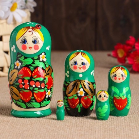 Matryoshka "God's cow", green dress, 5 puppet, 10-12 cm-4