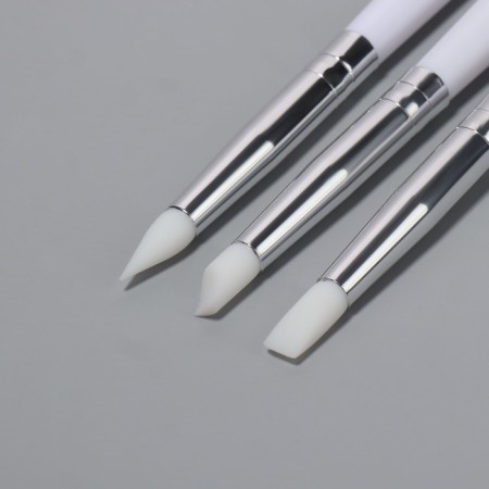 Set for building and design of nails: silicone brush - Dots 2 pcs, silicone brush - Pusher, white color-3