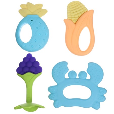 A set of silicone teeters "Blue Boxing", with a rattle, 4 pcs., In the case, crumb I-7