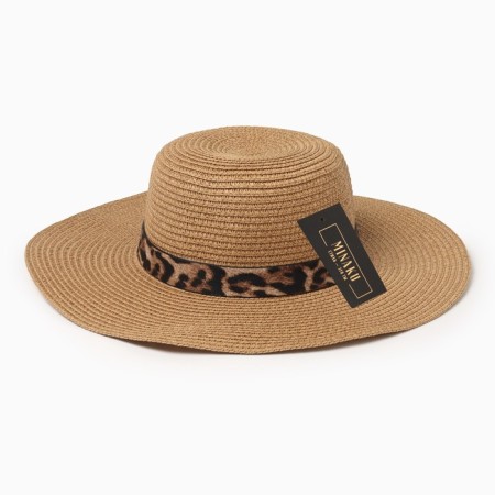 Women's hat with a leopard strap minaku brown color, river 58-4