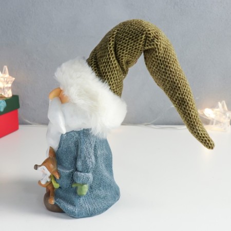 Polystone souvenir "Santa Claus in a blue fur coat with animals" 9x12x30 cm-3
