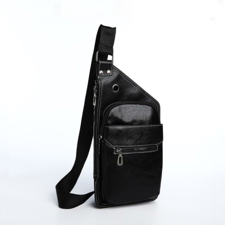 Male sling bag made of artificial leather, black color-1