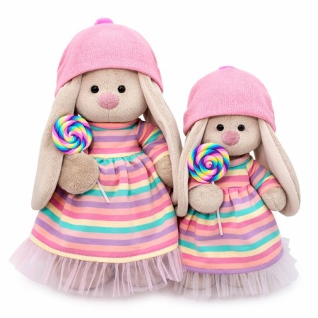 Soft toy "Bunny Mi" in a striped dress with a candy, 25 cm-4