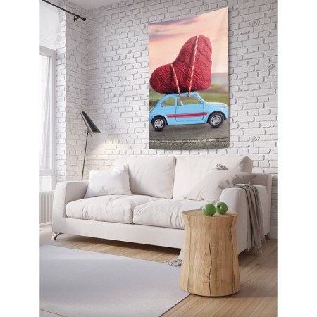 Decorative panel with photo printing "Heart by car", vertical, size 150x200 cm