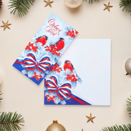 Happy New Year Walking card! Bullfires, Tricolor, 11 x 21.5 cm-1