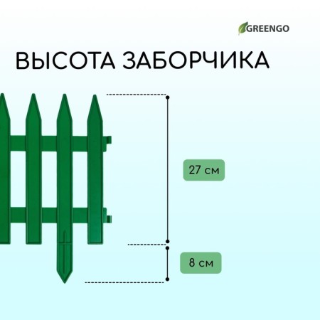 Decorative fence, 35 × 210 cm, 5 sections, plastic, green, Gotika, Greengo-2