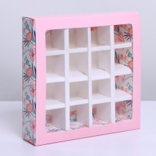Box for sweets, confectionery packaging, 16 cells, “bloom” 17.7 x 17.7 x 3.8 cm