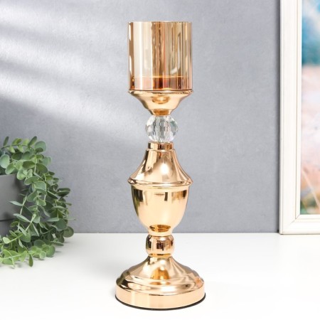 Summary metal, glass per 1 candle "Titsino" D-6 cm, gold 11.5x11.5x38 cm-2