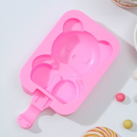 Form for ice cream shares "Mishutka", silicone, 14 × 8 × 2.5 cm, pink color-1