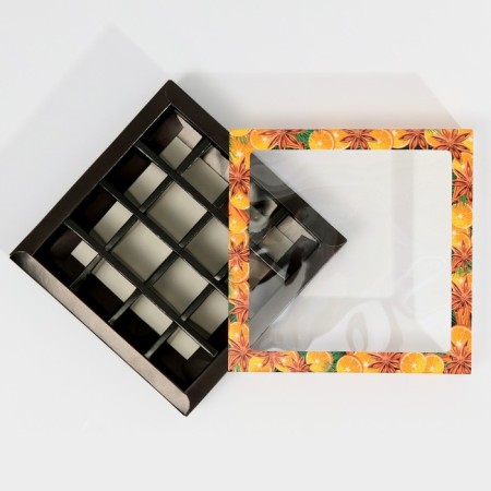 Box for 16 sweets with cells "Delicious New Year" 17.7 x 17.7 x 3.8 cm, New Year-3