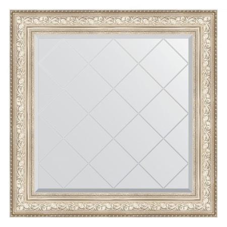 Mirror with engraving in the baguette frame, vignette silver 109 mm, 90x90 cm