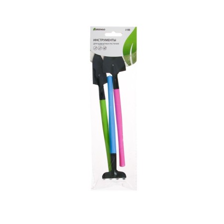 A set of garden tools, 3 objects: rake, 2 blades, length 21 cm, plastic handles, mix-3