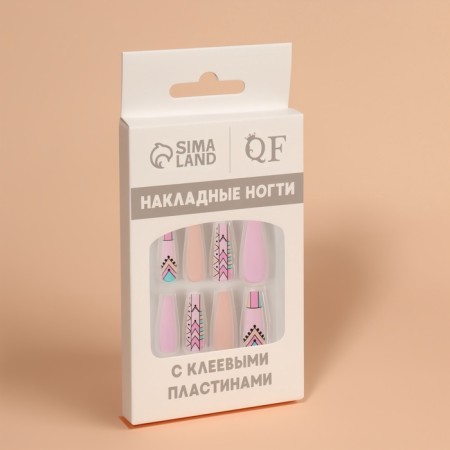 Follow Nails "Pattern", 12 pcs, with adhesive plates, ballerina shape, multi -colored-4