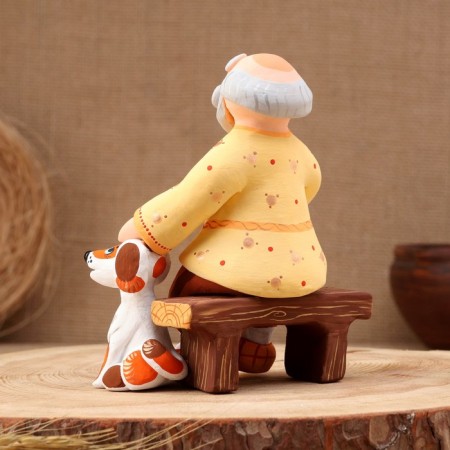 Kovrovsky toy "Bench Grandfather with a dog", ceramics-2