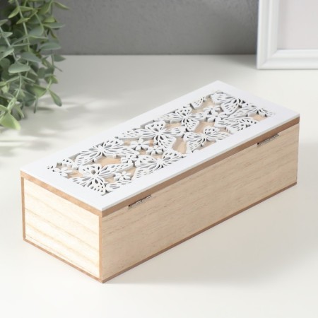 Casket wood 3 divisions "Butterflies and flowers" 9.7x24x7 cm-4