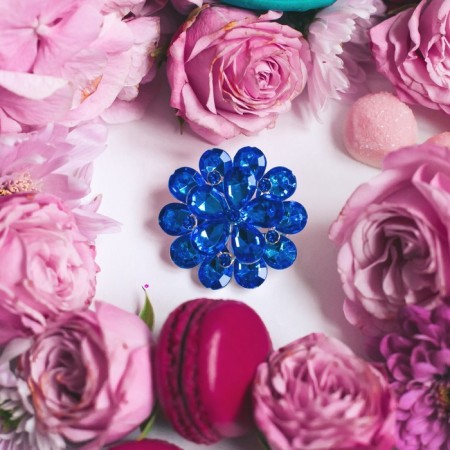 Brooch "Flower" Vasille, blue color in silver-2