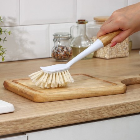 Brush for dishes Meli, 8 × 6.5 × 29 cm, bamboo handle, beige color-3