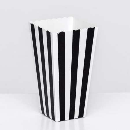 Popcorn packaging, black stripes, 8.5 x 8.5 x 16.5 cm