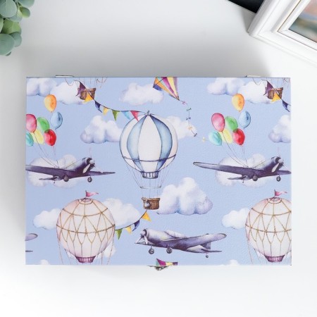 Casket tree "Aircraft and balloons" to leatherette and velvet 5.5x24x17 cm-3