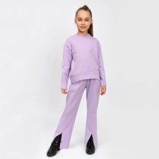 Suit for a girl (jumper, trousers), lilac color, height 128-134 cm