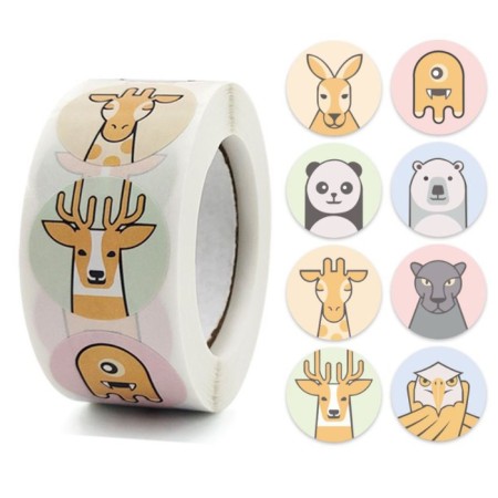 Stick Paper "Beasts in pastel colors" d = 2.5 cm 500 pcs in a roll 3x6x6 cm