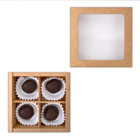 Folding box for 4 sweets with a window, craft, 12.6 x 12.6 x 3.5 cm-3