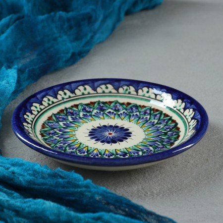 Plate of the Rishtan ceramics "Flowers", blue, flat, 15 cm, mix