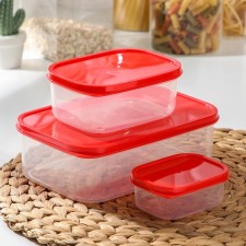 A set of food rectangular fodder containers, 3 pcs: 150 ml, 500 ml, 1.2 l, red color