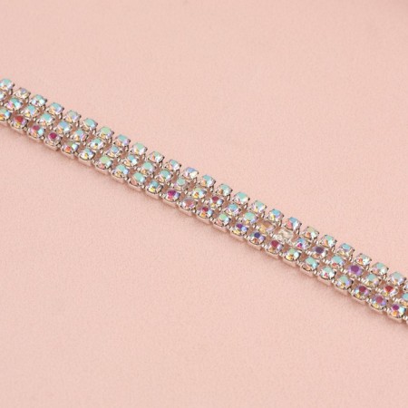 Chain with rhinestones, with holography, 3 rows, metal, glass, 6 mm, 4.5 ± 0.2 m, silver color-1