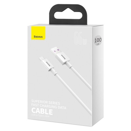 Cable Baseus, Type -C - USB, 6 A, 66W, TPE braid, 1 m, white-10