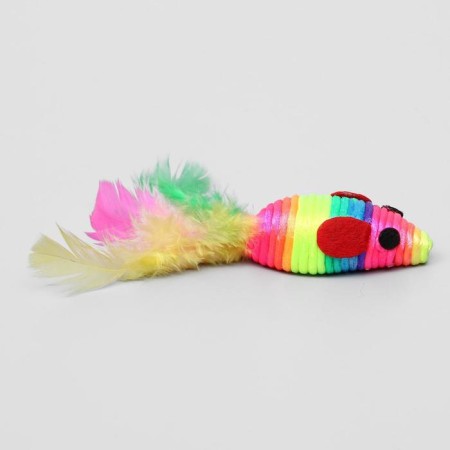 Multi -colored mouse with feathers, 5 cm, rainbow-2