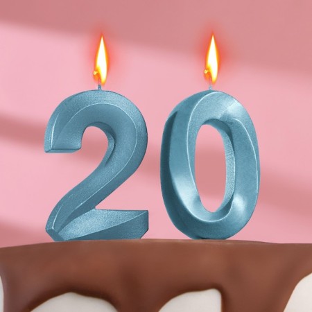 Candle in the cake Jubilee "line" (set 2 in 1), number 20, blue metallic, 6.5 cm