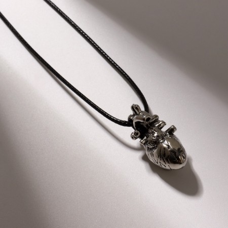 Piece on the lace "Anatomy" heart, color black silver on a black lace, 43 cm-2