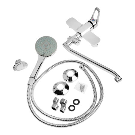 Bath mixer Zein Z4116, single -leaf, watering can 5 modes, hose, holder, chrome-11