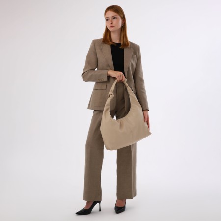 Shopper bag, outer pocket, beige color-7