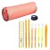 Cleaning set 10 objects (pencil case 65 x 210 mm, pens 4 pieces of blue color, ruler 15 cm, sharpener, pencil 2 pieces, textbook), peach