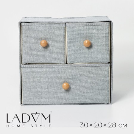 Box LADOOM "Francesca", 3 drawers, 30 × 20 × 28 cm, gray-blue color