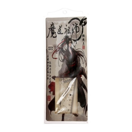 Geometric set "anime", (ruler, transporter, 2 squares) in the pencil case, mix-9