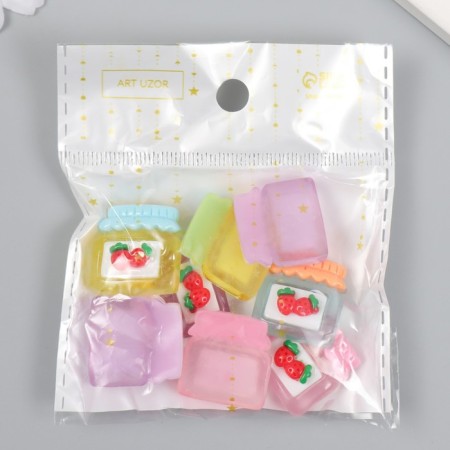 Decor for creativity plastic "Strawberry jam in the bank" Set 8 pcs MIX 2x2.1x0.7 cm-3