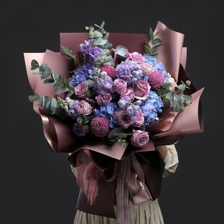 Matte film for flowers, bilateral, "marshmallow", purple-bronze, 57 cm x 5 m-4