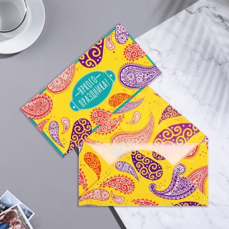 The envelope for the money "Bright holiday!" patterns, yellow background, 16.5x8 cm-1
