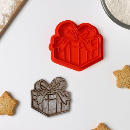 Cooking form "gift box", cutting, stamp, red color