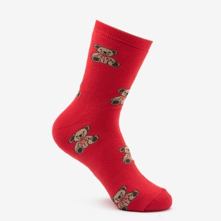Winter women's socks "bears", red color, size 23-25 ​​(37-40)-5