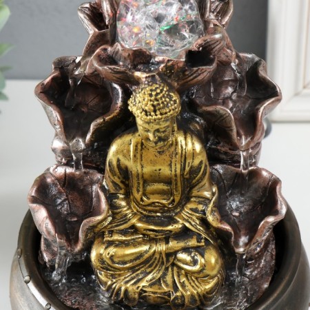 Table fountain with backlight "Buddha at the fountain with lotus" 16x16x21 cm-4