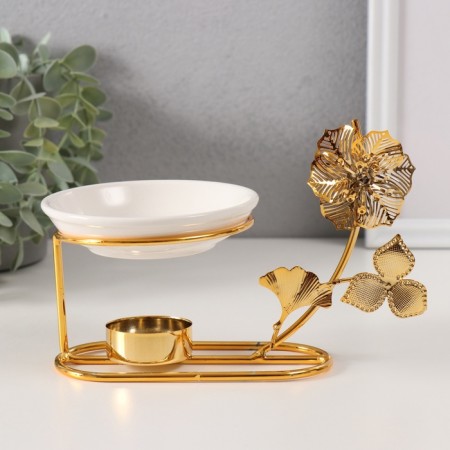 Aroma lamp metal, ceramics "Golden Flower" 10x11.5x18 cm