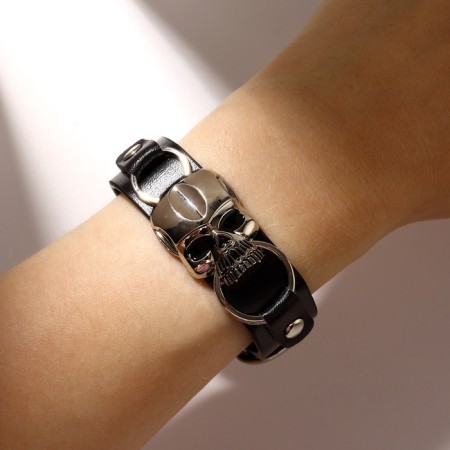 Bracelet Unisex “Burn” Skull, Black color with silver, 26 cm-3