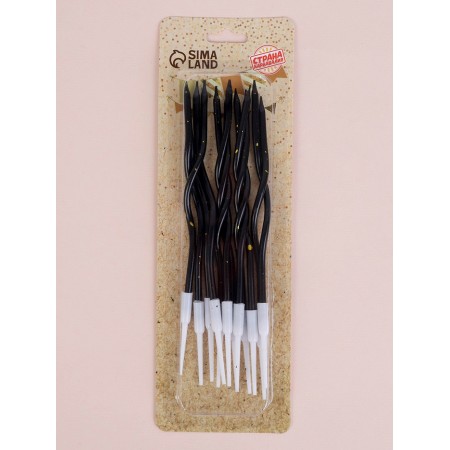 Candles for Cake "Serpentine", 12 pcs, black with sparkles-4