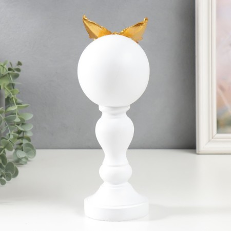 Souvenir Polystone "Golden butterfly on a column with a ball" White 24.5x9x10 cm-2