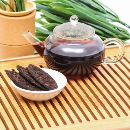 Chinese sustained tea "Shu puer gold leaf", raw, manhai, 50 g + - 5g (set 6 pcs)-4